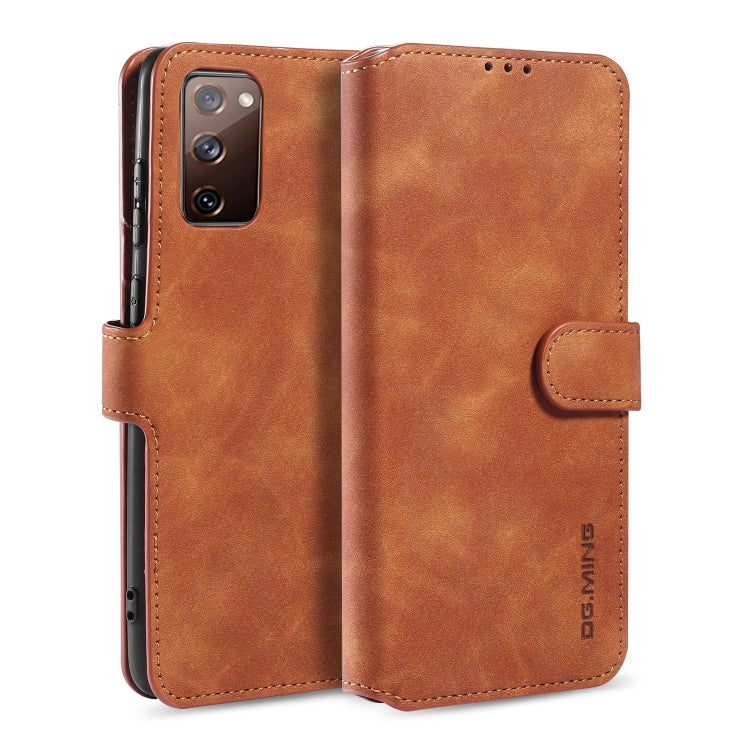 DG.MING Retro Oil Side Horizontal Flip Case with Holder & Card Slots & Wallet, Compatible with Samsung Galaxy S20 FE