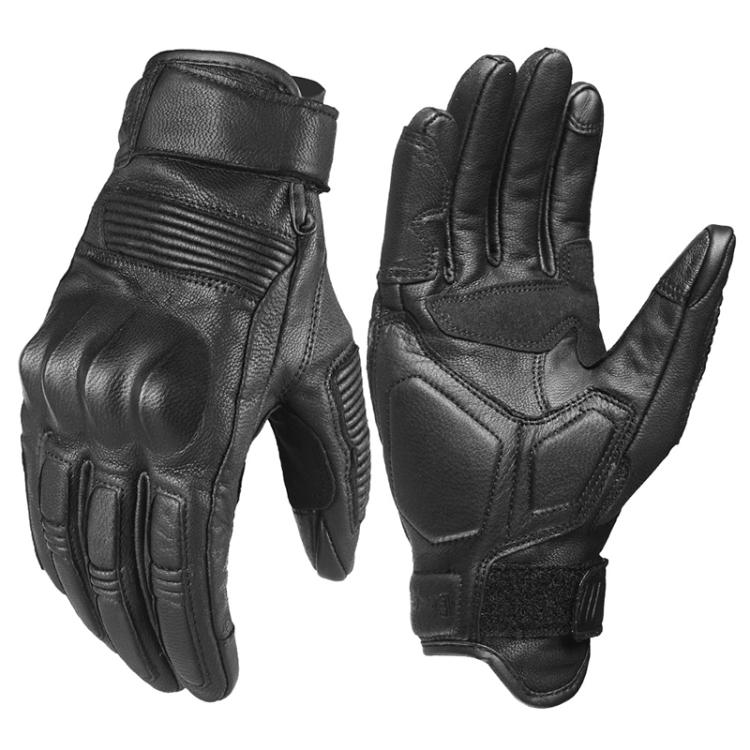 GHOST RACING GR-ST11 Retro Motorcycle Genuine Leather Touch Screen Full Finger Gloves, L