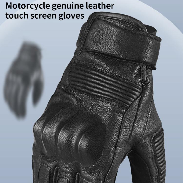 GHOST RACING GR-ST11 Retro Motorcycle Genuine Leather Touch Screen Full Finger Gloves, XL