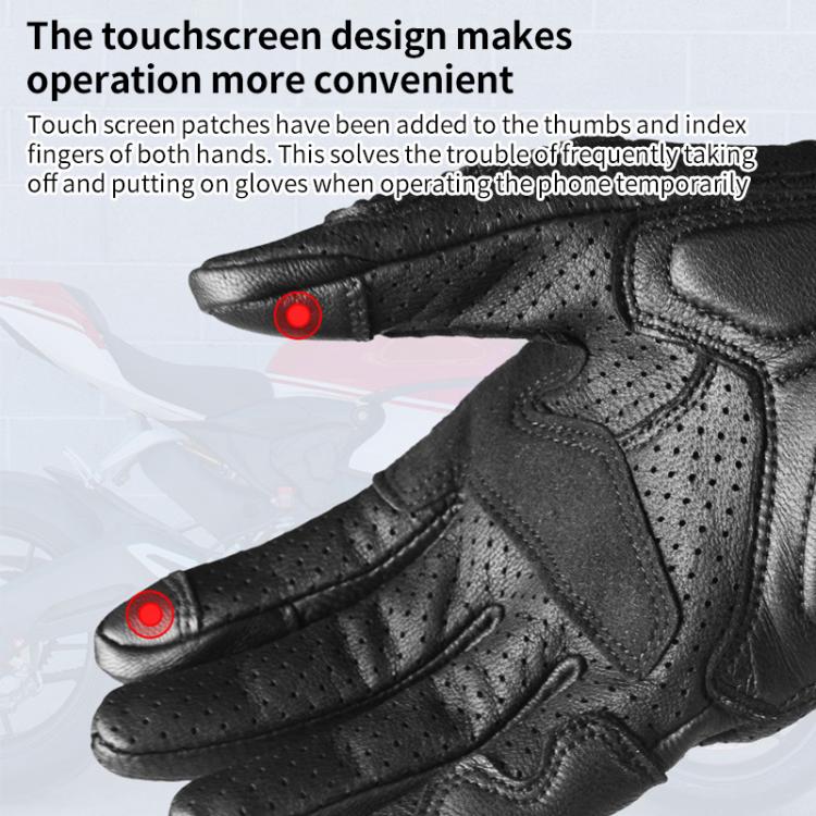 GHOST RACING GR-ST11 Retro Motorcycle Genuine Leather Touch Screen Full Finger Gloves, XL