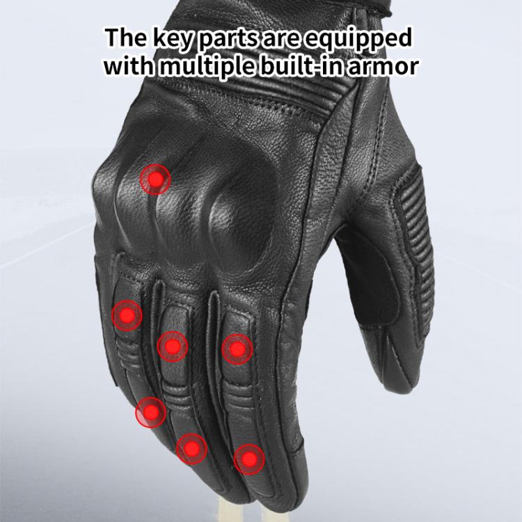 GHOST RACING GR-ST11 Retro Motorcycle Genuine Leather Touch Screen Full Finger Gloves, M
