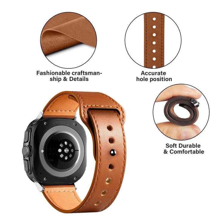 Rivet Reverse Buckle Leather Watch Band, Compatible with Samsung Galaxy Watch Ultra 47mm / Ultra 2025