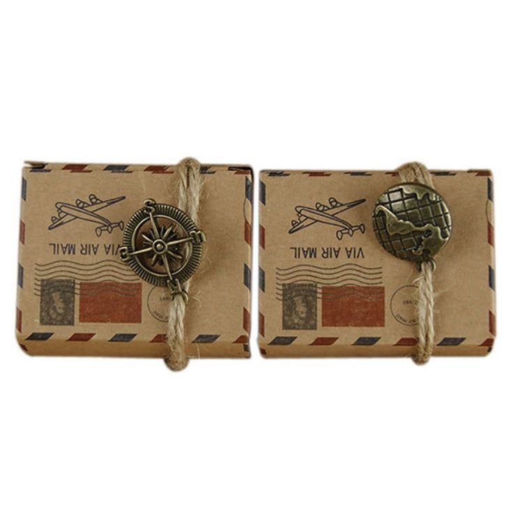 100 PCS European Wedding Retro Kraft Paper Mail Pattern Sugar Box, Size: 6x3.5x4.5cm, Compass shapped