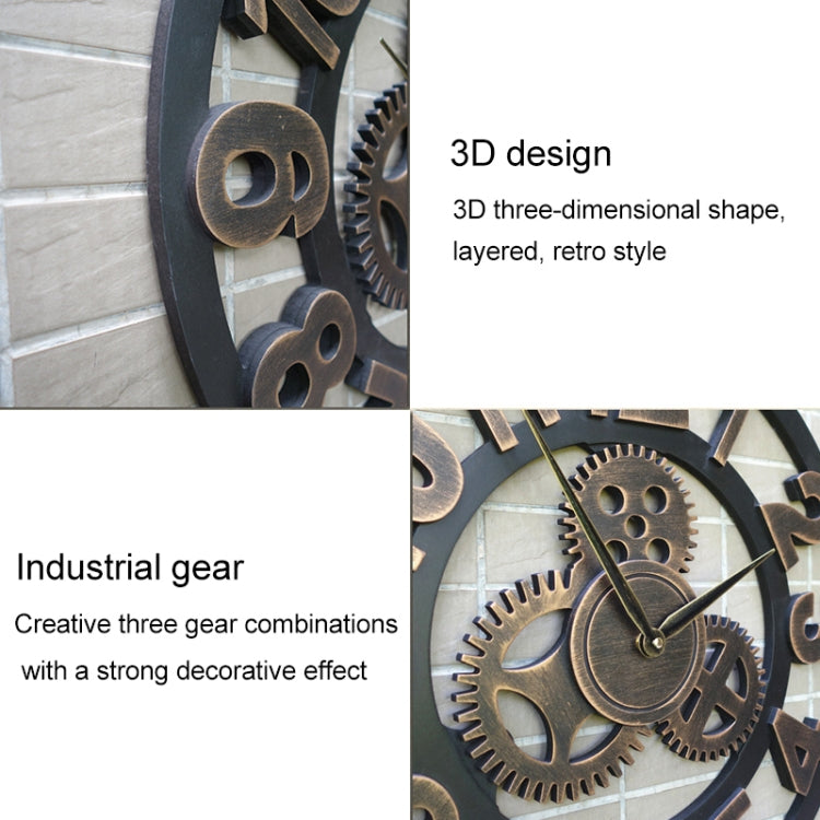Retro Wooden Round Single-sided Gear Clock Rome Number Wall Clock, Diameter: 30cm