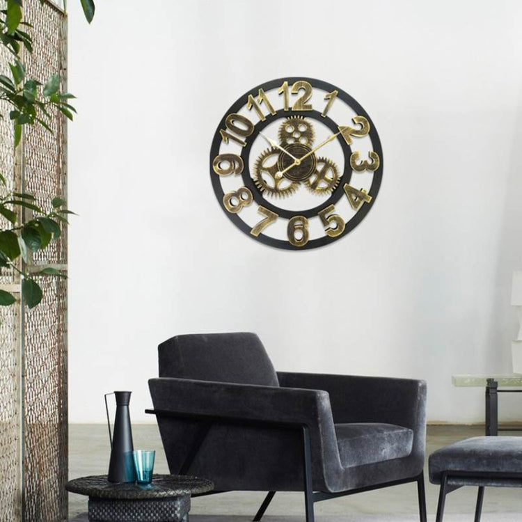 Retro Wooden Round Single-sided Gear Clock Number Wall Clock, Diameter: 40cm, Number 40cm