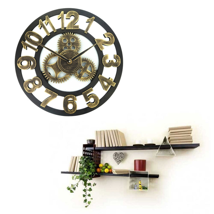 Retro Wooden Round Single-sided Gear Clock Number Wall Clock, Diameter: 40cm, Number 40cm