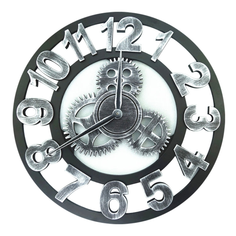Retro Wooden Round Single-sided Gear Clock Number Wall Clock, Diameter: 58cm, Number 58cm