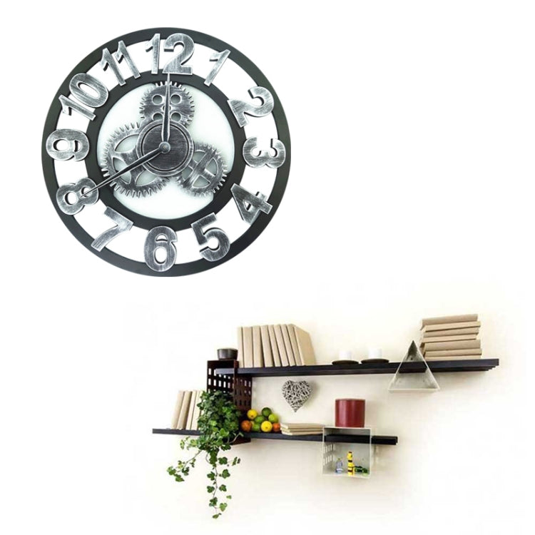 Retro Wooden Round Single-sided Gear Clock Number Wall Clock, Diameter: 58cm, Number 58cm