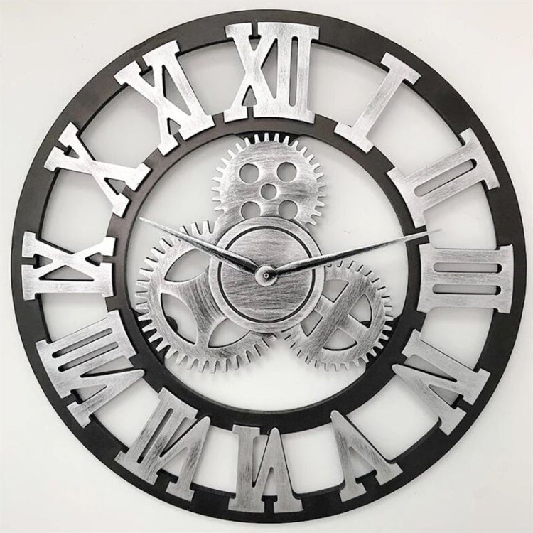 Retro Wooden Round Single-sided Gear Clock Rome Number Wall Clock, Diameter: 80cm, Rome Number 80cm