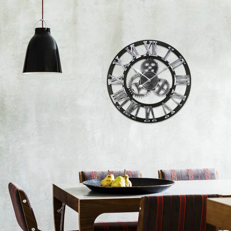 Retro Wooden Round Single-sided Gear Clock Rome Number Wall Clock, Diameter: 80cm, Rome Number 80cm