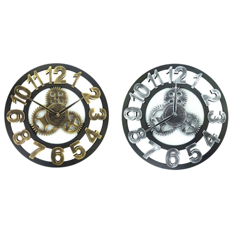 Retro Wooden Round Single-sided Gear Clock Arabic Number Wall Clock, Diameter: 30cm, Number 30cm