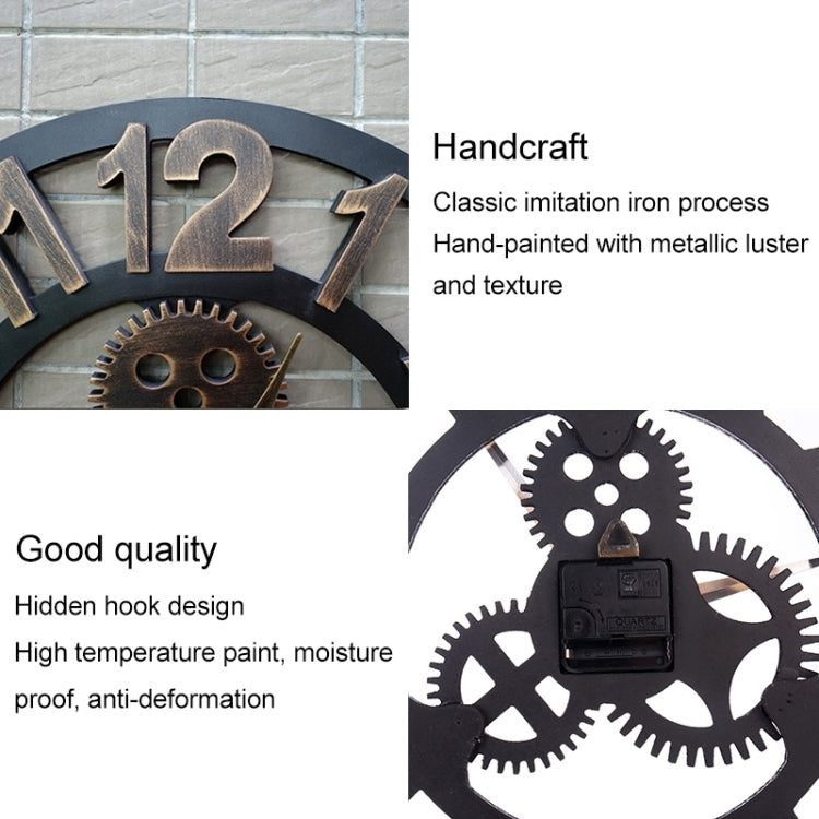 Retro Wooden Round Single-sided Gear Clock Arabic Number Wall Clock, Diameter: 30cm, Number 30cm