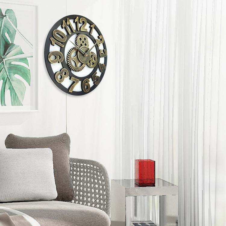 Retro Wooden Round Single-sided Gear Clock Arabic Number Wall Clock, Diameter: 70cm, Number 70cm