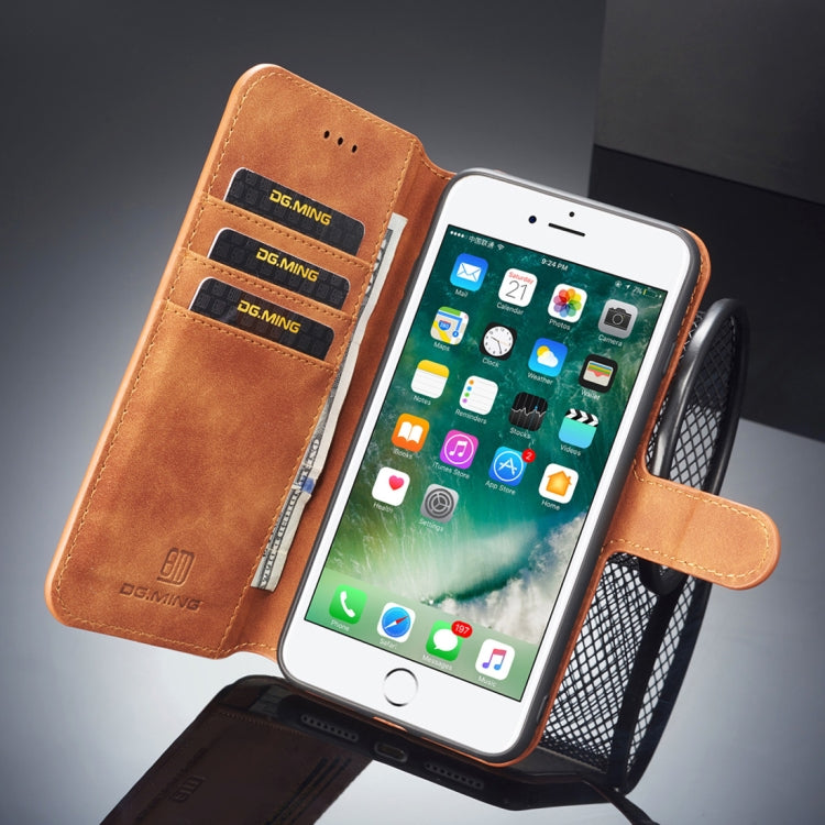 DG.MING Retro Oil Side Horizontal Flip Case compatible with iPhone 8 Plus & 7 Plus, with Holder & Card Slots & Wallet, iPhone 8 Plus & 7 Plus