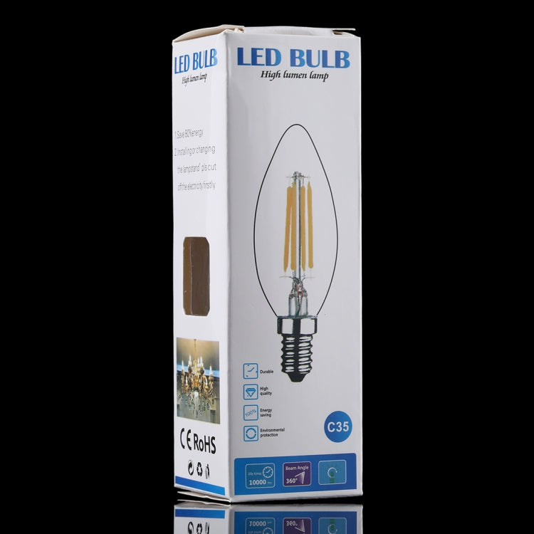 C35 E14 4W 4 LEDs 300 LM 3000K Dimmable Retro LED Filament Light Bulb Energy Saving Light, AC 220V, Apicicompatible withm E14 4W 220V White Light
