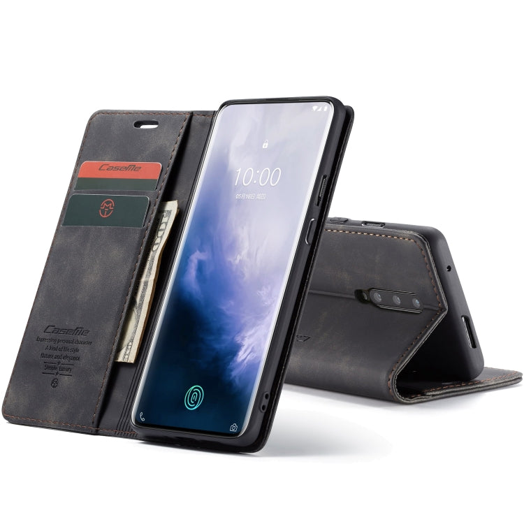 CaseMe-013 Multifunctional Retro Frosted Horizontal Flip Leather Case for OnePlus 7 Pro, with Card Slot & Holder & Zipper Wallet & Photo Frame, Compatible with OnePlus 7 Pro