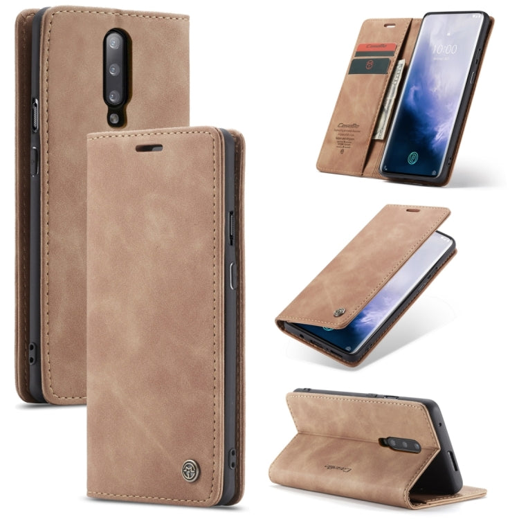 CaseMe-013 Multifunctional Retro Frosted Horizontal Flip Leather Case for OnePlus 7 Pro, with Card Slot & Holder & Zipper Wallet & Photo Frame, Compatible with OnePlus 7 Pro