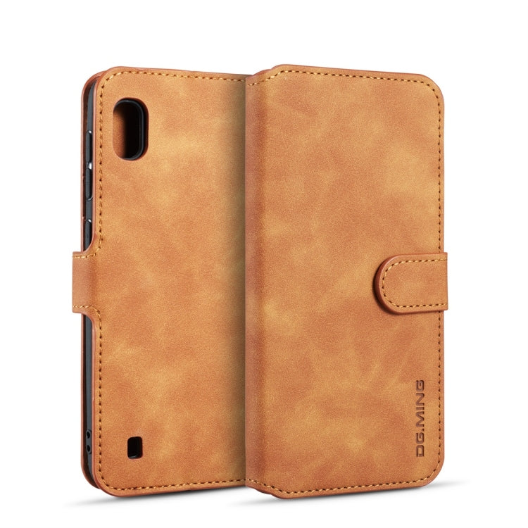DG.MING Retro Oil Side Horizontal Flip Case compatible with Galaxy A10, with Holder & Card Slots & Wallet, Galaxy A10
