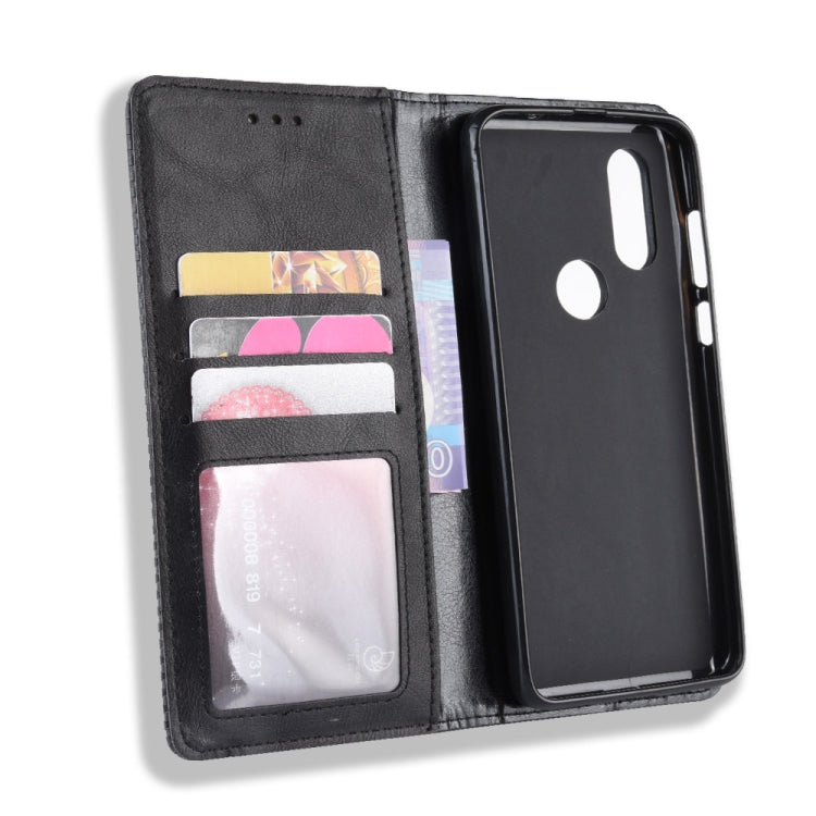 Magnetic Buckle Retro Crazy Horse Texture Horizontal Flip Leather Case for Motorola One Vision , with Holder & Card Slots & Photo Frame