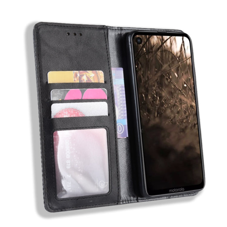 Magnetic Buckle Retro Crazy Horse Texture Horizontal Flip Leather Case for Motorola One Vision , with Holder & Card Slots & Photo Frame