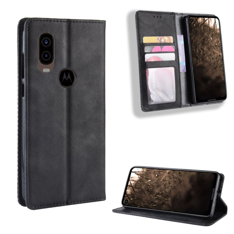 Magnetic Buckle Retro Crazy Horse Texture Horizontal Flip Leather Case for Motorola One Vision , with Holder & Card Slots & Photo Frame