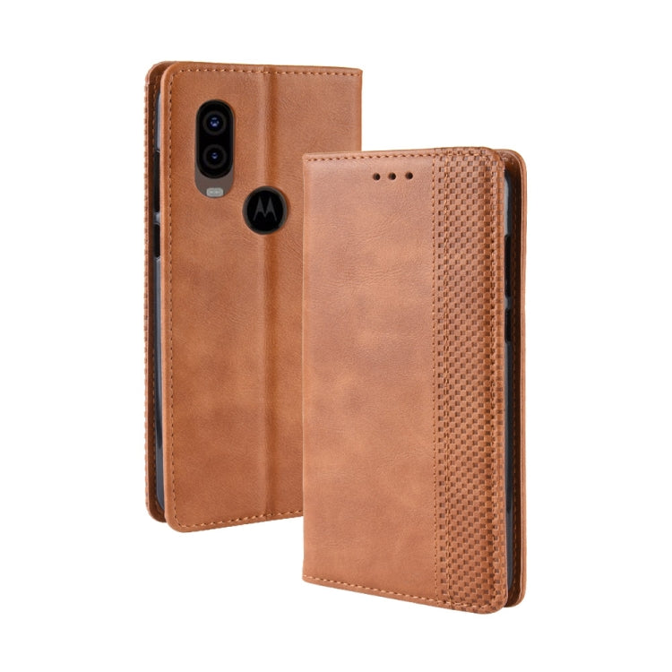 Magnetic Buckle Retro Crazy Horse Texture Horizontal Flip Leather Case for Motorola One Vision , with Holder & Card Slots & Photo Frame