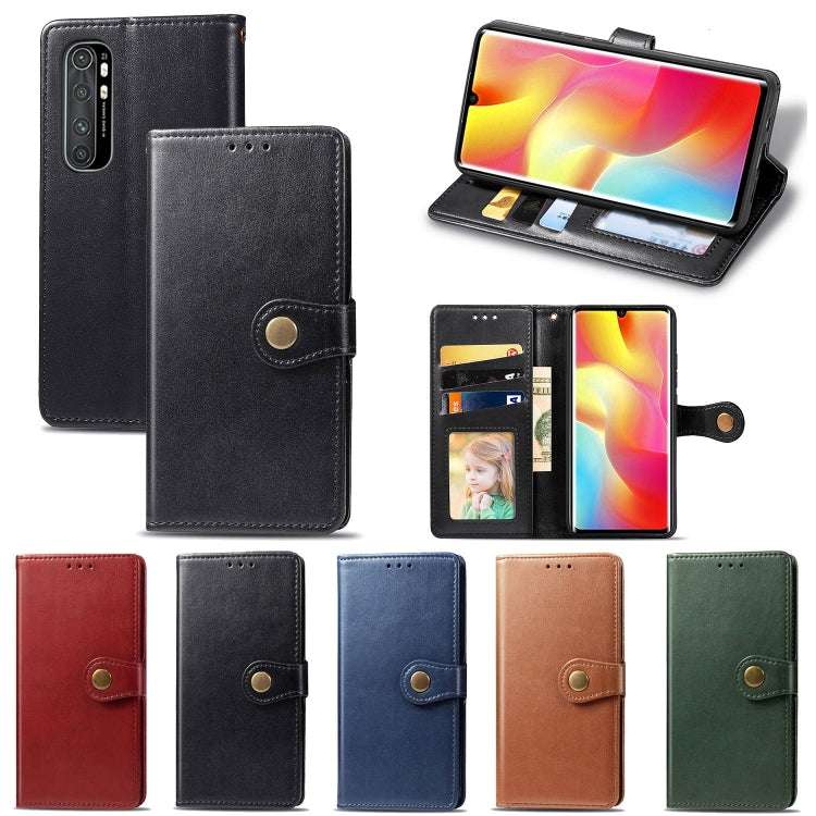Compatible with Xiaomi Note 10 Lite Retro Solid Color Leather Buckle Phone Case with Lanyard & Photo Frame & Card Slot & Wallet & Stand Function