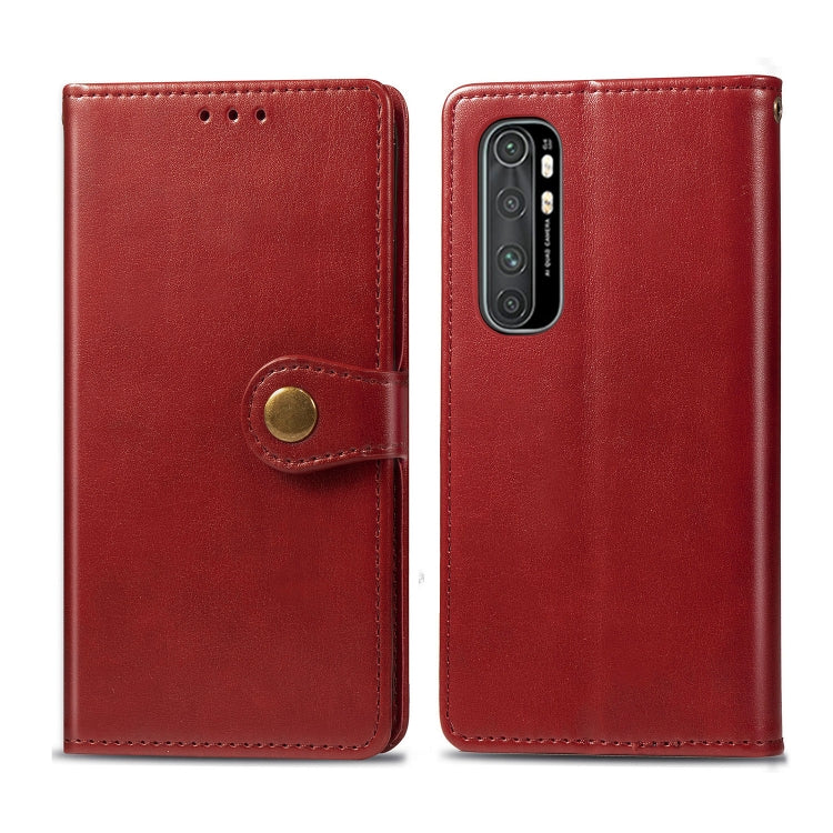 Compatible with Xiaomi Note 10 Lite Retro Solid Color Leather Buckle Phone Case with Lanyard & Photo Frame & Card Slot & Wallet & Stand Function