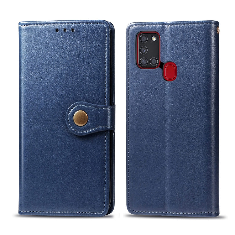 For Samsung Galaxy A21S Retro Solid Color Leather Buckle Phone Case with Lanyard & Photo Frame & Card Slot & Wallet & Stand Function