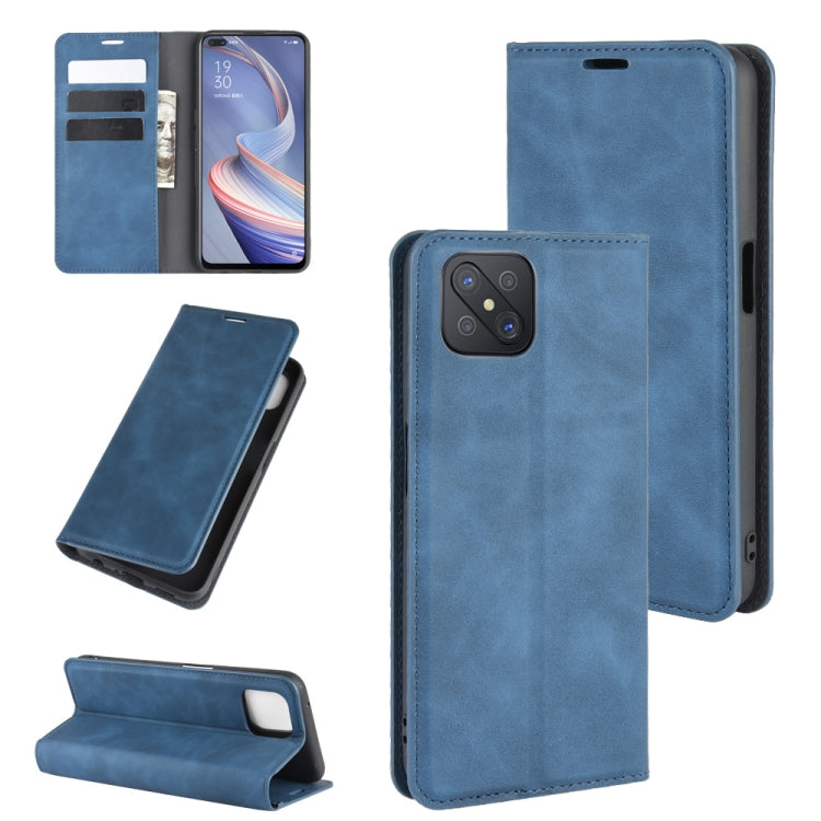 For Oppo A92s Retro-skin Business Magnetic Suction Leather Case with Holder & Card Slots & Wallet
