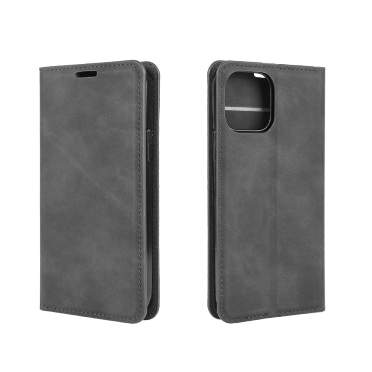 For iPhone 12 6.1 inch Retro-skin Business Magnetic Suction Leather Case with Holder & Card Slots & Wallet