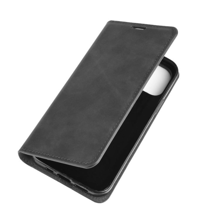 For iPhone 12 6.1 inch Retro-skin Business Magnetic Suction Leather Case with Holder & Card Slots & Wallet