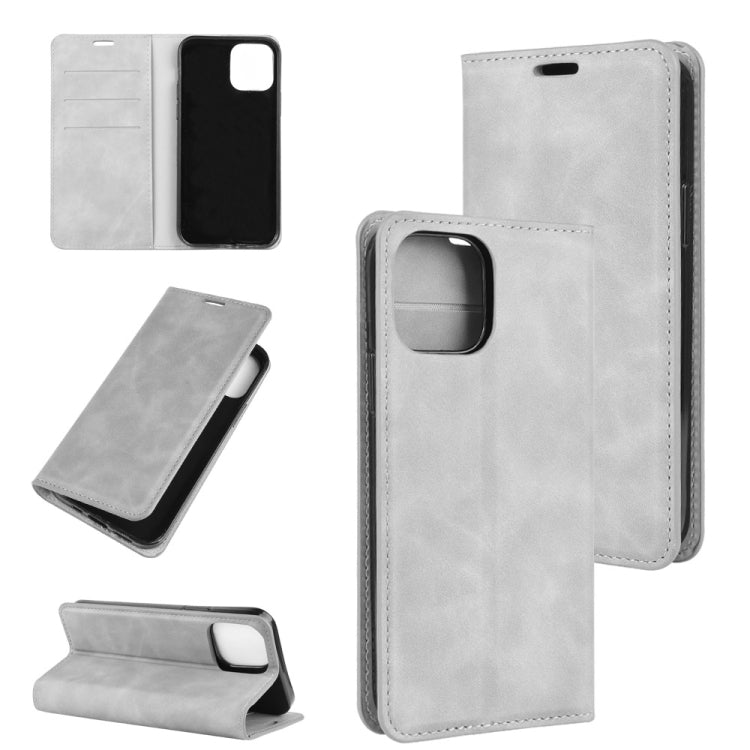 For iPhone 12 6.1 inch Retro-skin Business Magnetic Suction Leather Case with Holder & Card Slots & Wallet