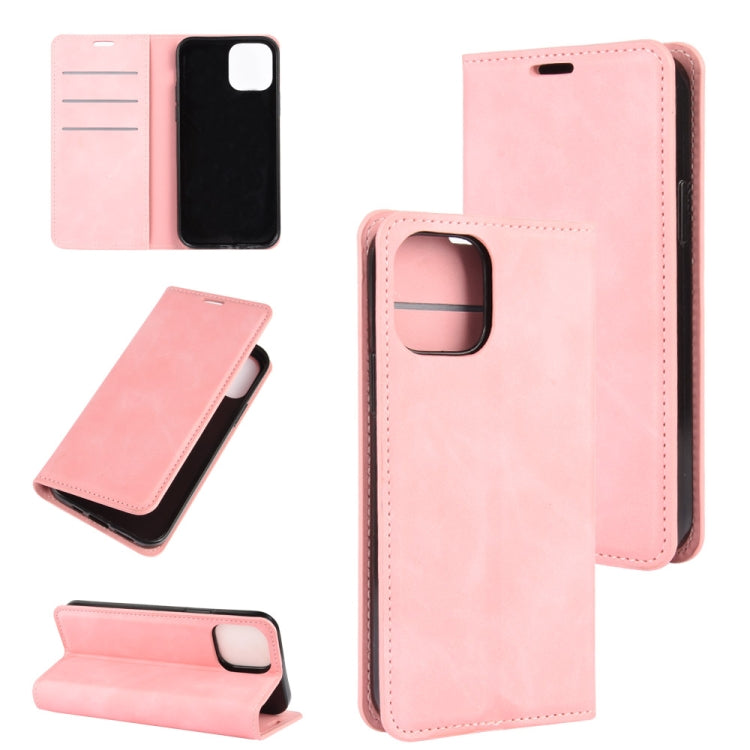 For iPhone 12 6.1 inch Retro-skin Business Magnetic Suction Leather Case with Holder & Card Slots & Wallet