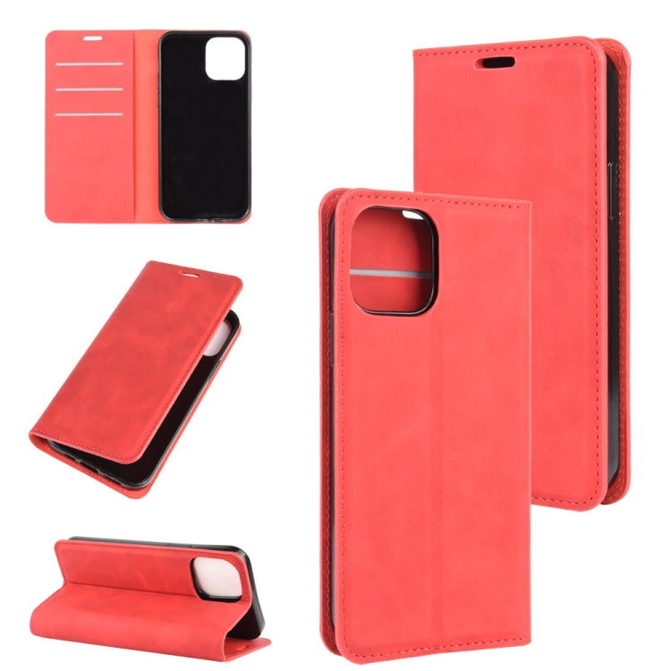 For iPhone 12 6.1 inch Retro-skin Business Magnetic Suction Leather Case with Holder & Card Slots & Wallet