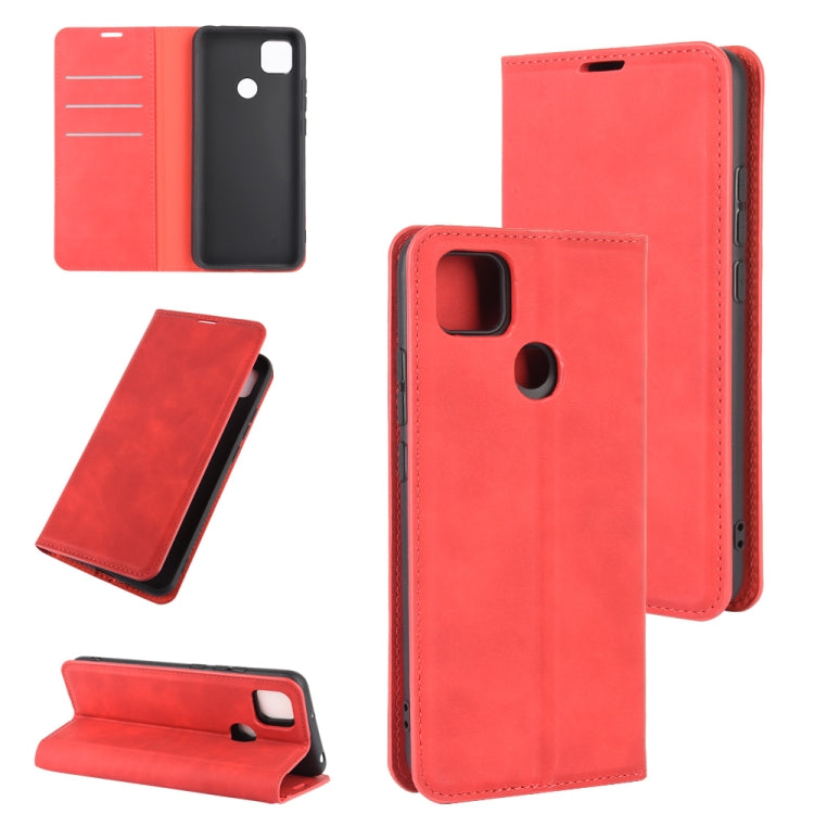 For Xiaomi Redmi 9C Retro-skin Business Magnetic Suction Leather Case with Holder & Card Slots & Wallet