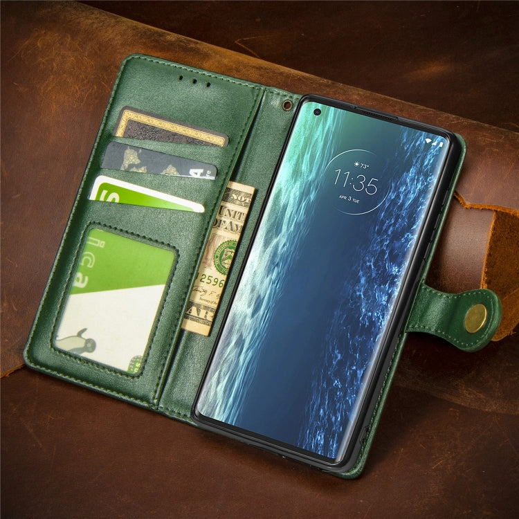 Retro Solid Color Leather Buckle Phone Case with Lanyard & Photo Frame & Card Slot & Wallet & Stand Function, For Motorola Edge