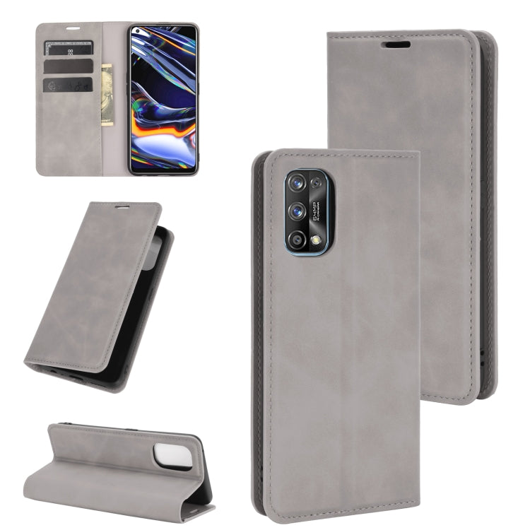 For OPPO Realme 7 Pro Retro-skin Business Magnetic Suction Leather Case with Holder & Card Slots & Wallet