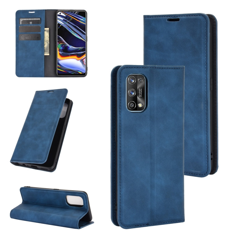 For OPPO Realme 7 Pro Retro-skin Business Magnetic Suction Leather Case with Holder & Card Slots & Wallet