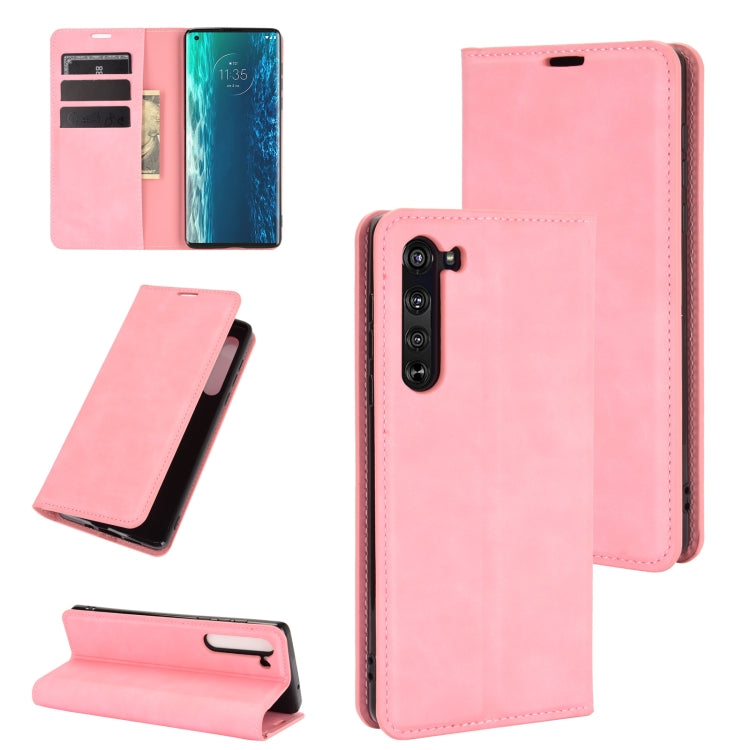 For Motorola Moto Edge Retro-skin Business Magnetic Suction Leather Case with Holder & Card Slots & Wallet