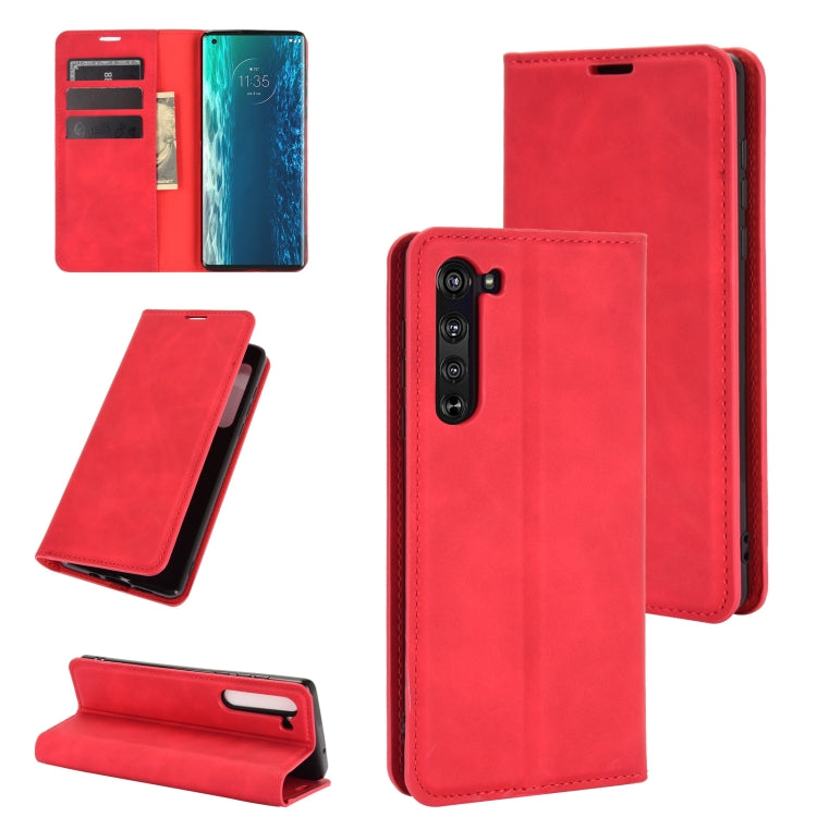 For Motorola Moto Edge Retro-skin Business Magnetic Suction Leather Case with Holder & Card Slots & Wallet