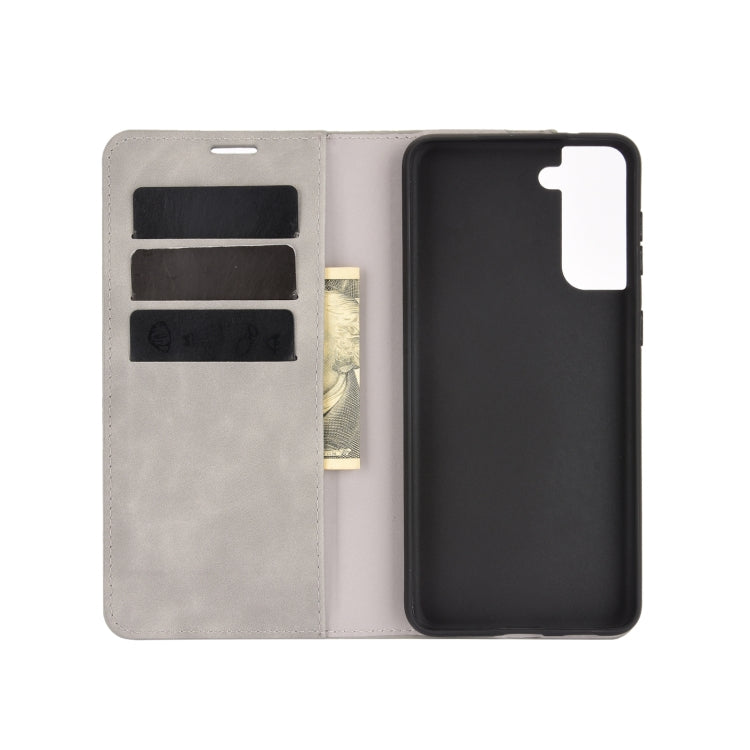 For Samsung Galaxy S21 Retro-skin Business Magnetic Suction Leather Case with Holder & Card Slots & Wallet
