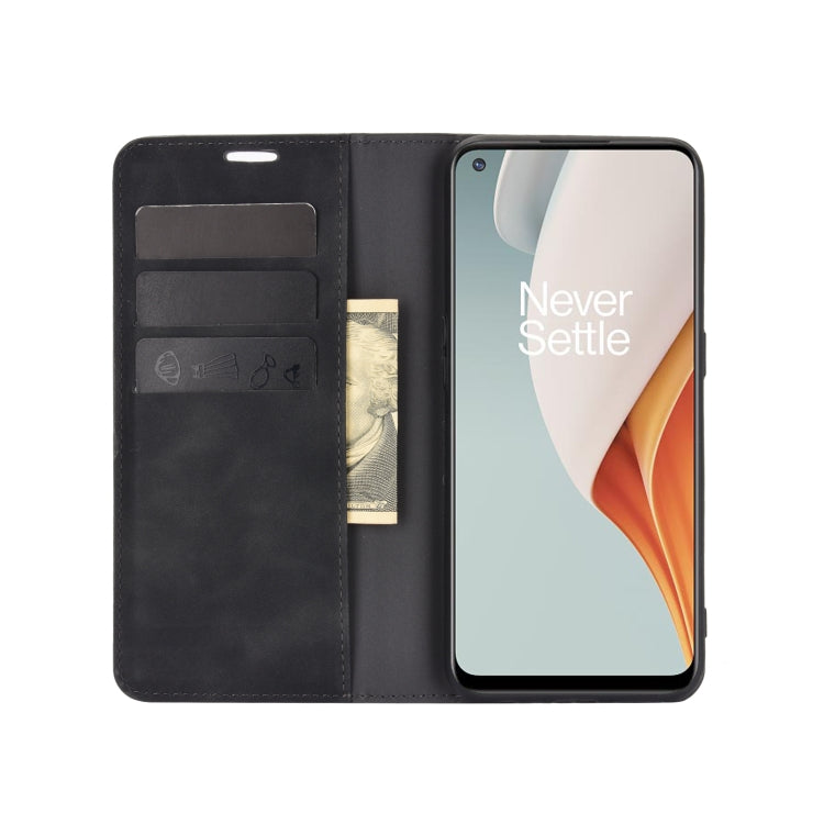 For OnePlus Nord N100 Retro-skin Business Magnetic Suction Leather Case with Holder & Card Slots & Wallet