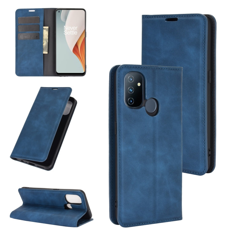 For OnePlus Nord N100 Retro-skin Business Magnetic Suction Leather Case with Holder & Card Slots & Wallet