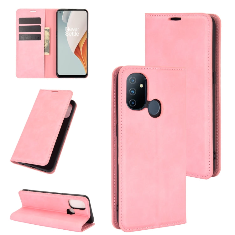 For OnePlus Nord N100 Retro-skin Business Magnetic Suction Leather Case with Holder & Card Slots & Wallet
