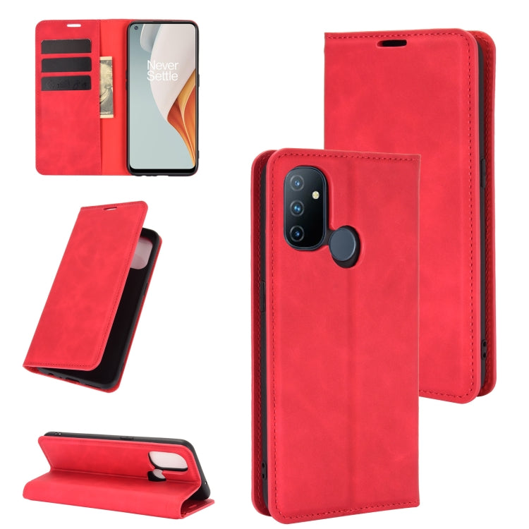 For OnePlus Nord N100 Retro-skin Business Magnetic Suction Leather Case with Holder & Card Slots & Wallet