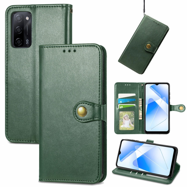 Solid Color Leather Buckle Phone Case with Lanyard & Photo Frame & Card Slot & Wallet & Stand Function, Compatible with OPPO A55 5G