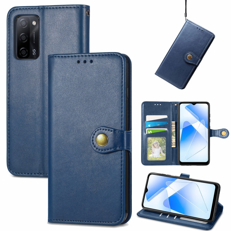 Solid Color Leather Buckle Phone Case with Lanyard & Photo Frame & Card Slot & Wallet & Stand Function, Compatible with OPPO A55 5G