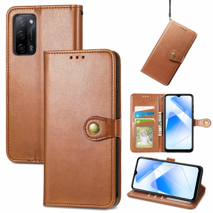 Solid Color Leather Buckle Phone Case with Lanyard & Photo Frame & Card Slot & Wallet & Stand Function, Compatible with OPPO A55 5G