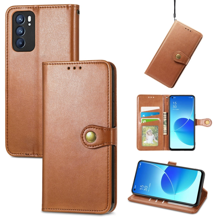 Solid Color Leather Buckle Phone Case with Lanyard & Photo Frame & Card Slot & Wallet & Stand Function, Compatible with OPPO Reno6 5G